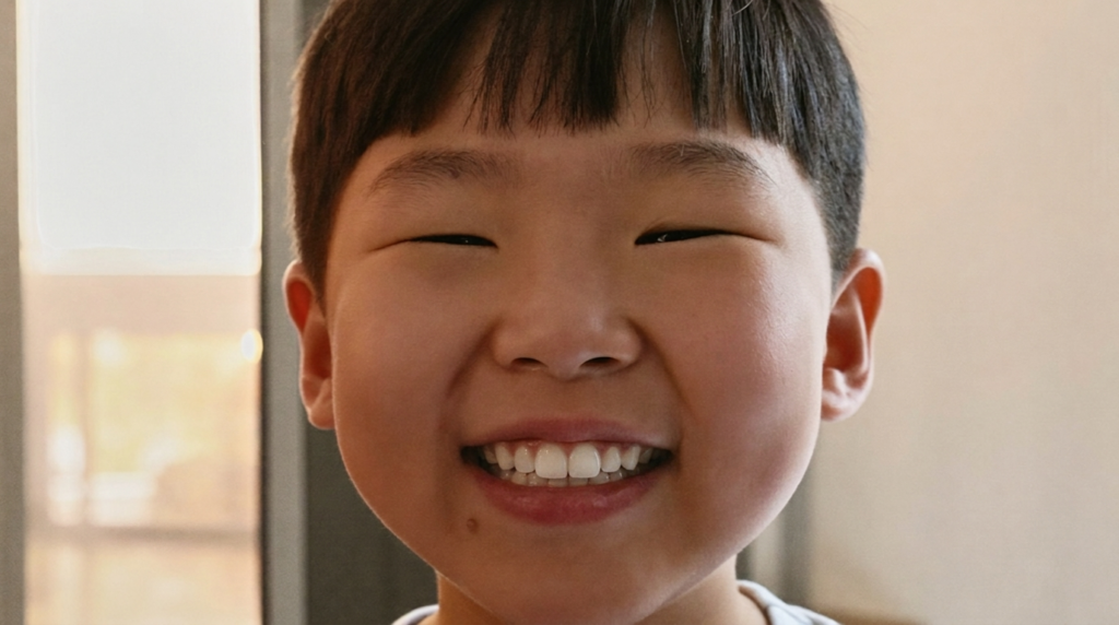 소아 주걱턱 조기 검진 시기의 환하게 웃는 아이