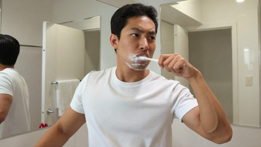 치아 시림의 원인이 되는 세게 문지르는 양치 습관